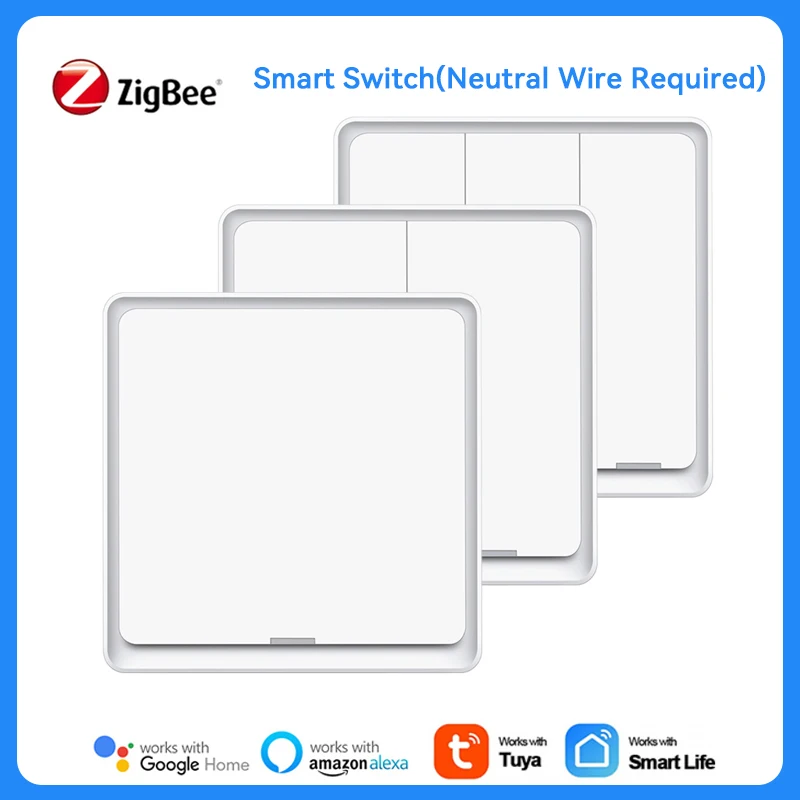 

Tuya Zigbee Smart Switch(Neutral Wire Required) 1/2/3 Gang Smart Life APP Remote Control Work With Alexa Google Assistant