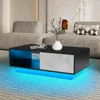 LED Coffee Table Modern Side Tables High Gloss Black Cocktail Table with 2 Drawers Open Shelf for Living Room 2