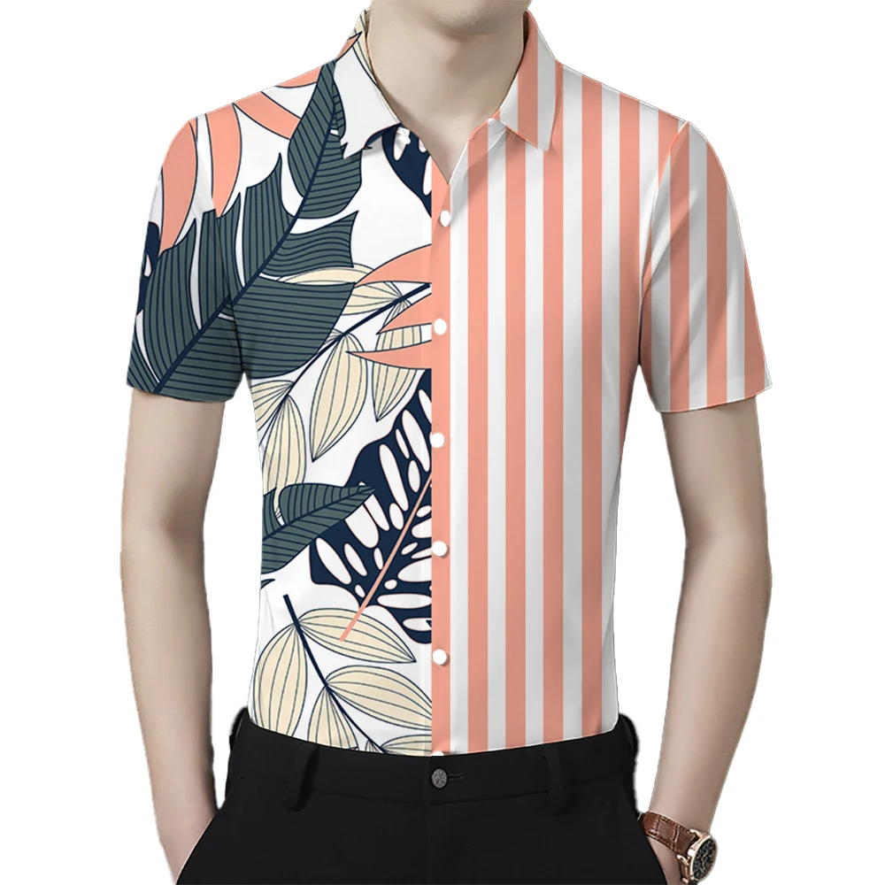 

Summer Stripes Print Short Sleeve Top Men's Hawaiian Shirt Tees Fashion Casual Social Shirts Lapel Button Oversized Men Clothing