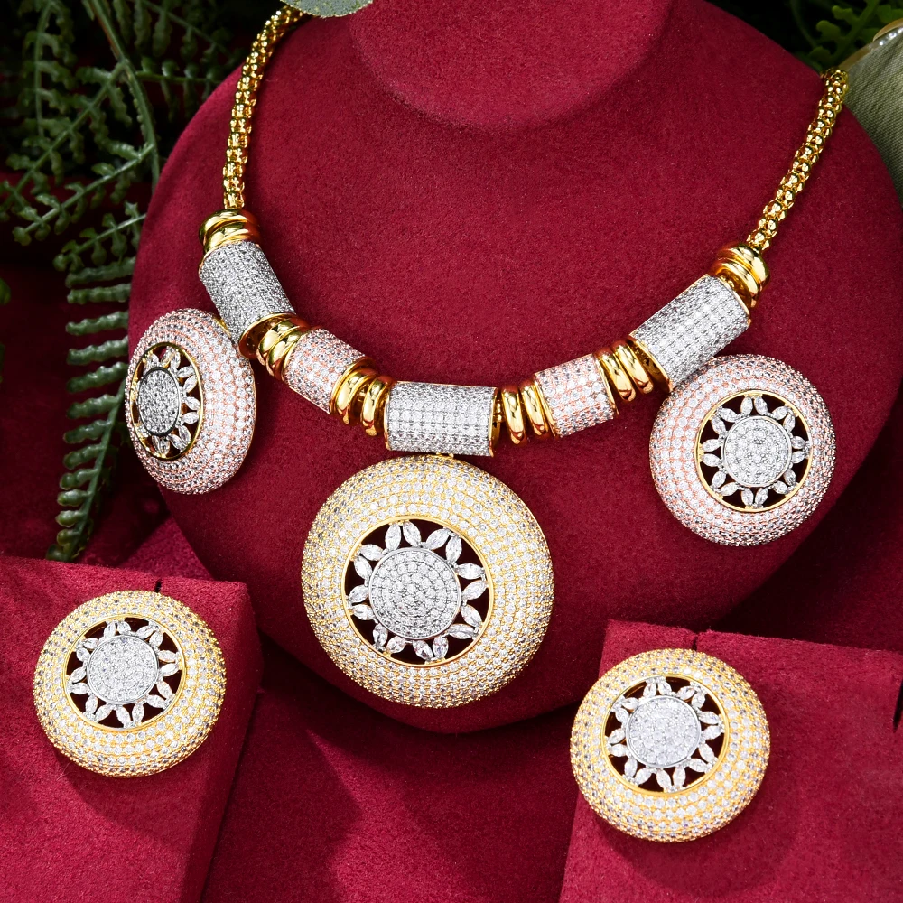 

GODKI/большой модный роскошный комплект из 2 предметов с круглыми набор украшений для женщин и цирконием для свадебной вечеринки в Дубае, Свадебный комплект ювелирных изделий 2022