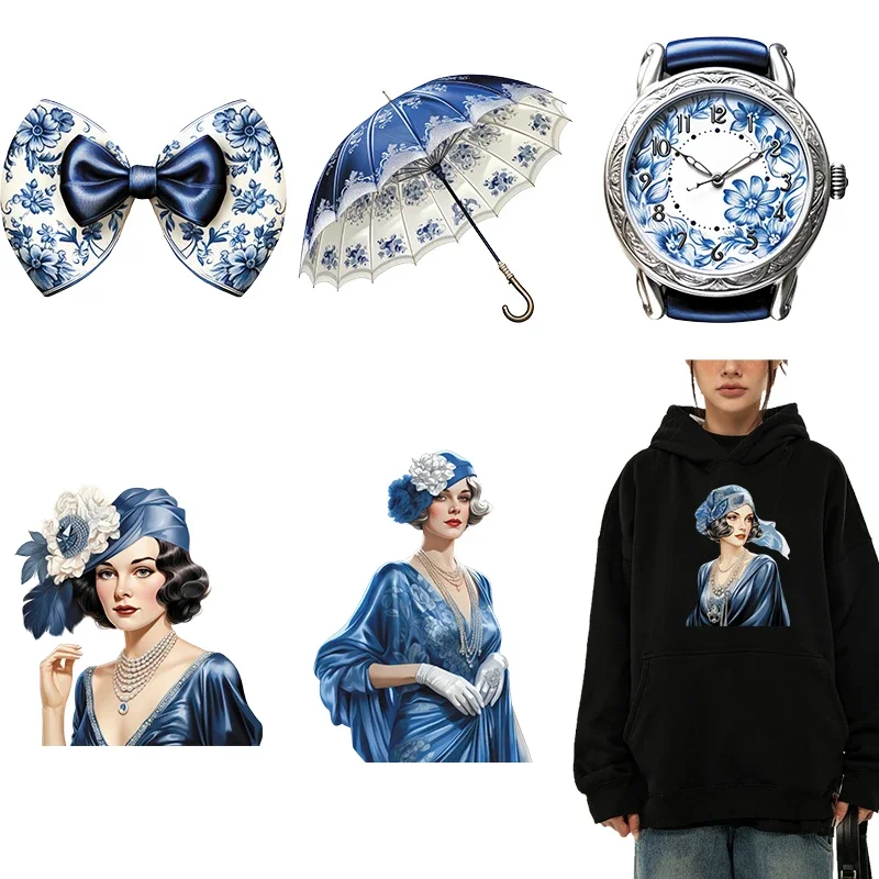 Retro-Blue-Victorian-Girl-DTF-Thermo-Sticker-Decals-Heat-Transfer-On ...