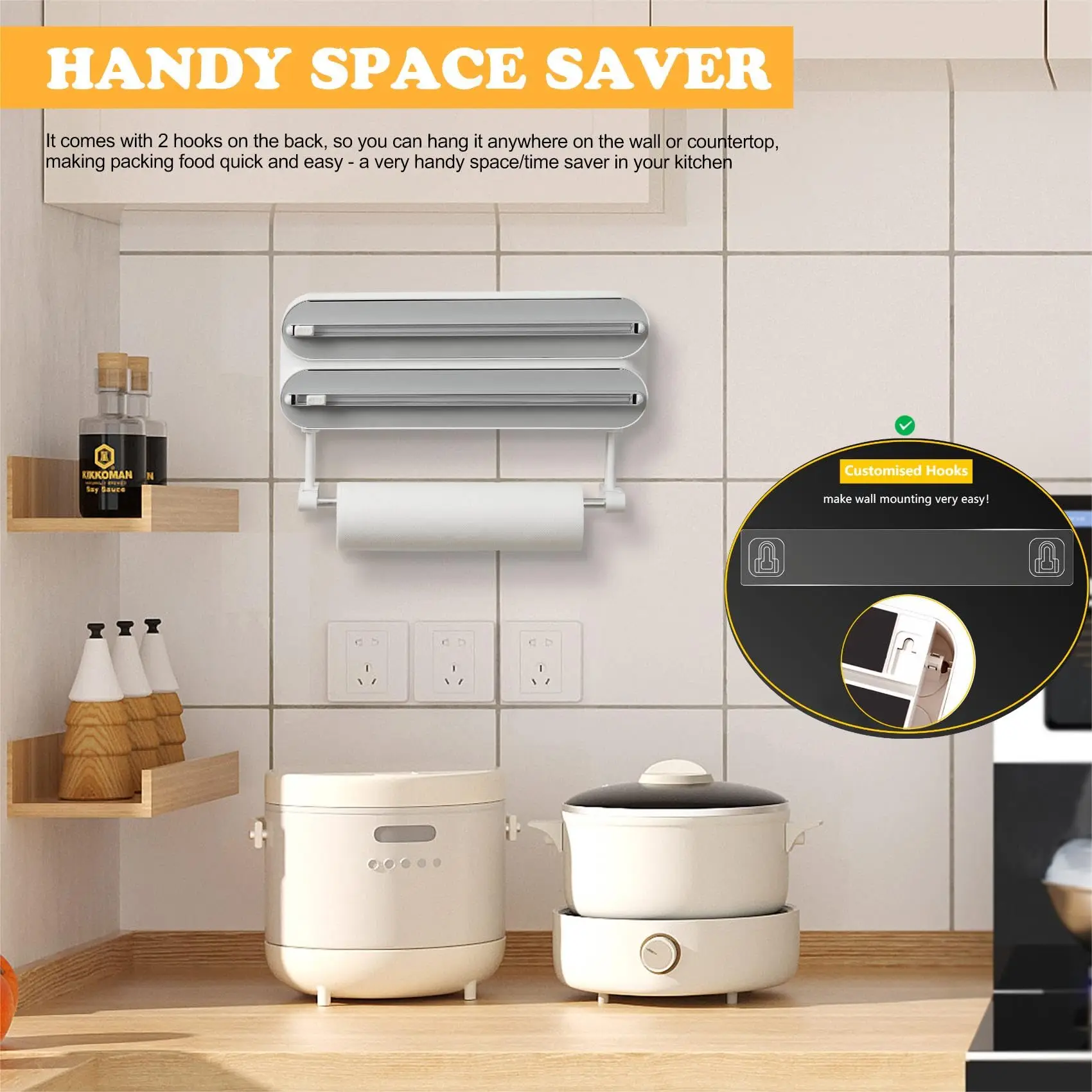 Plastic Wrap Cutter 3 In 1 Functional Aluminum Film Wrap Cutter WallMount Paper Towel Holder Cling Film Cutting Holder