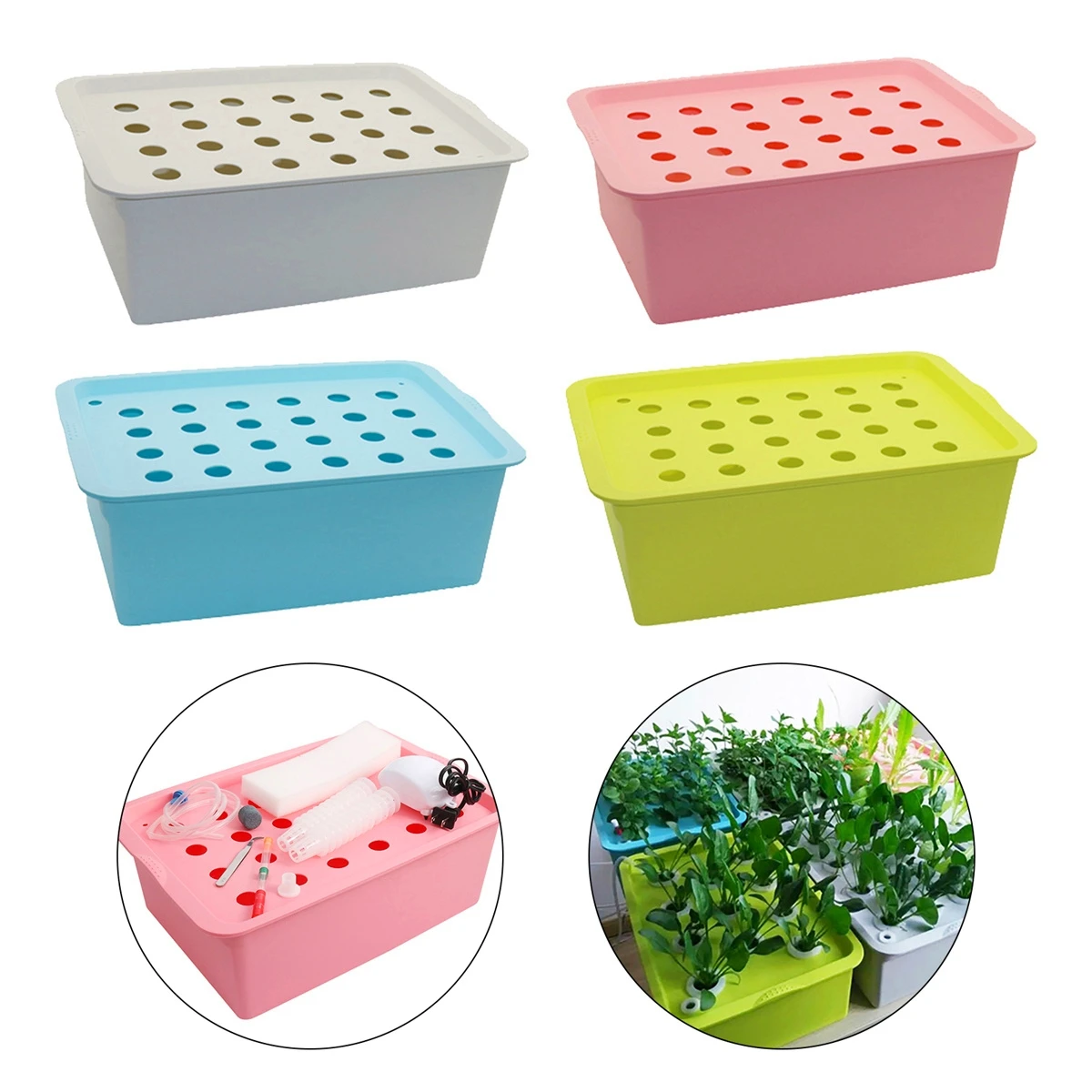 24 Fori Soilless Nursery Box Pompa Ad Aria Sistema Idroponico Pianta Piantina Grow Kit Giardino Serra Coltivazione Crescente Contenitore