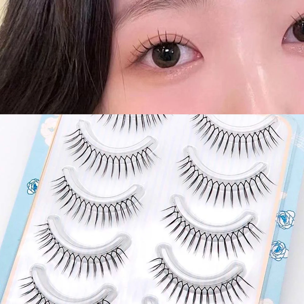 

Natural Wispy U-shaped False Eyelashes Lash Extension Reusable 5Pairs Comic Eye Transparent Stems Korean Eye Makeup