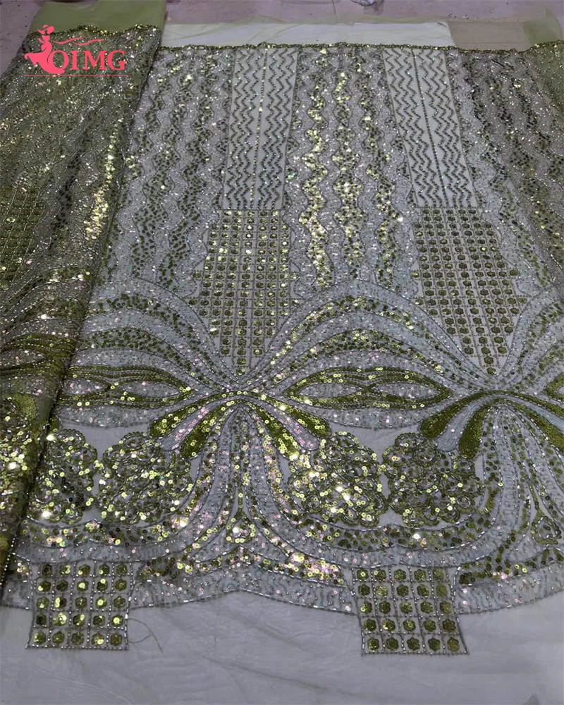 

OIMG 2023 High-End French Embroidery Beadea Lace Fabric African Nigerian With Sequin Fabric For Wedding Dress