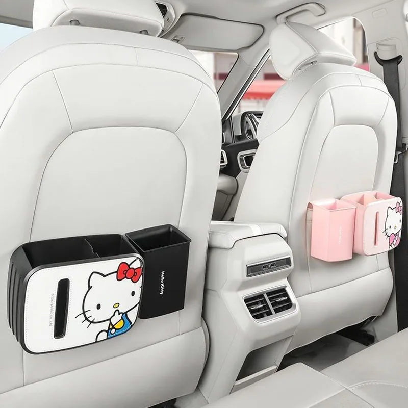 Kawaii Hello Kitty Car Seat Back Organizer Anime Multi-Pocket Bottle Holder  Tissue Storage Bag Auto