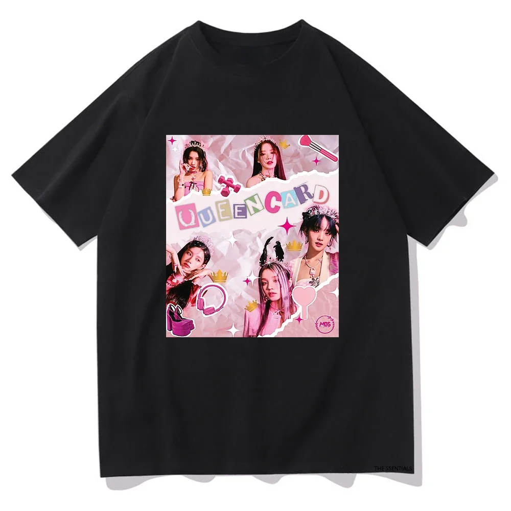 (G)i-dle Queencard футболка в корейском винтажном стиле 2023 Женская/Мужская эстетика Haraguku свитшот с рисунком