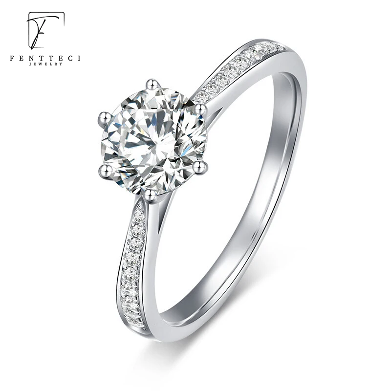 FENTTECI Moissanite Ring S925 Sterling Silver With 18k Gold Plated D Color Fine Jewelry Wedding Bands with Certificate for Women s925 sterling silver platinum plated bird opening adjustable ring scr1006 e