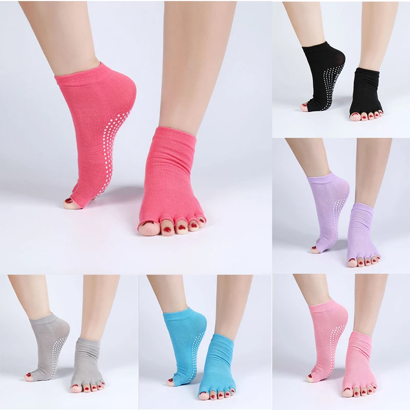 

New Non-Slip Peep Yoga Socks Half Five Fingers Cotton Half Toe Yoga Socks Toe Anti-Slip Pilates Ankle Grip Durable Open 1Pair