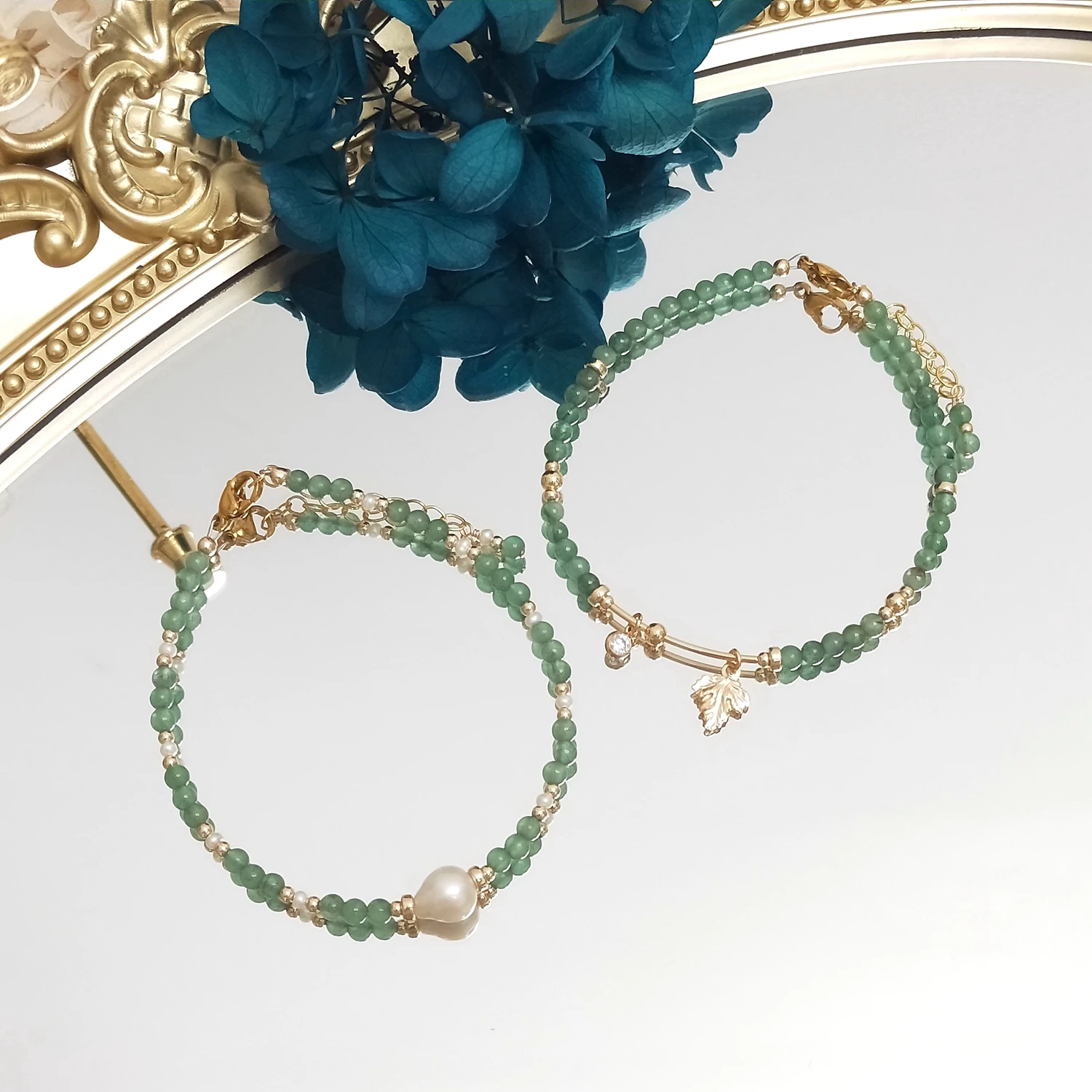 Lii Ji Natural Green Aventurine 2mm 14K Gold Filled Charm Bracelet