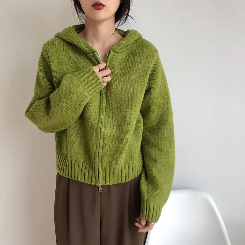 Autumn Winter Thick Hoodie Sweater Long Sleeve Zip Up Knitwear