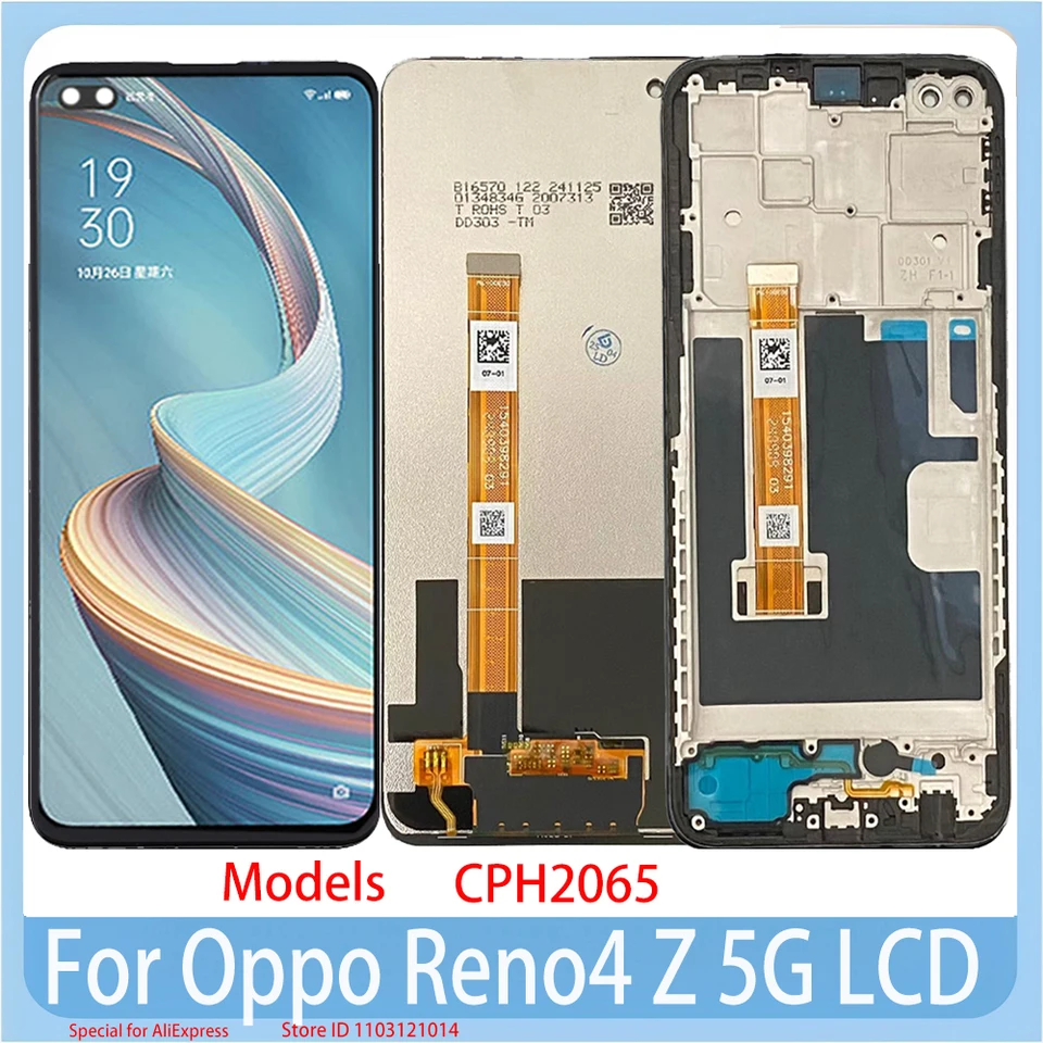 Oppo Reno4 Z 5G LCD-scherm voor Oppo Reno4Z 5G CPH2065 LCD-scherm, touchscreen, digitizer, montageonderdelen, met gereedschap (zwart met frame