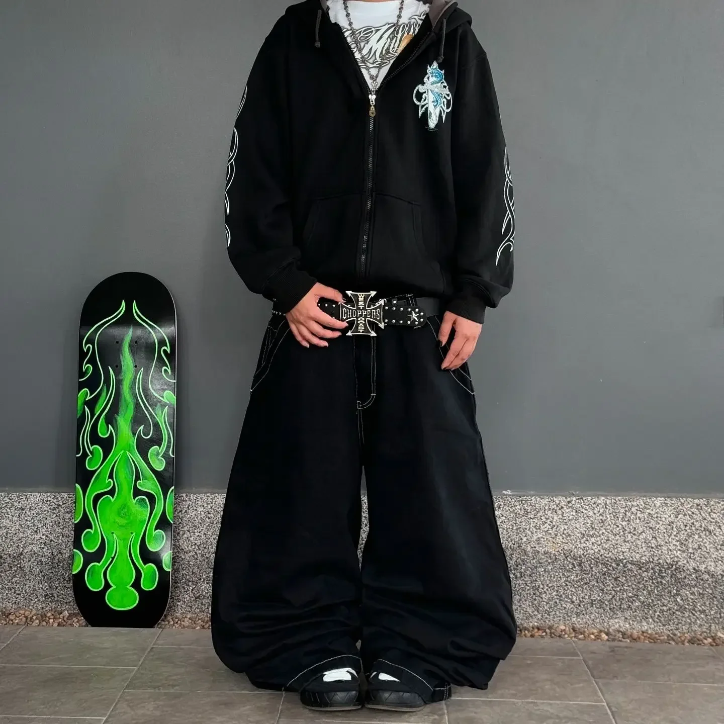 Harajuku Y2K Jeans Men Women High Waist Wide Trouser Black Wexwear Embroidered Graphic Baggy Jeans Streetwear Skateboard Pants 3
