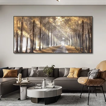 Autumn Nature Forest Foggy Landscape Wall Art Canvas Painting Tree 1