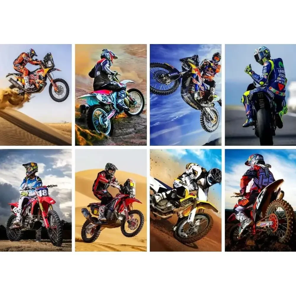 New Full Round Diamond Painting Cross Stitch Motor Biker and Motorcycle 5D DIY Bikecross Gems Art Painting Mosaic Kit Decor