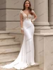 Vintage Wedding Dresses Simple Bridal Gowns Satin Sheath Mermaid Lace Appliques Full Sleeves V-Neck Vestidos De Novia Customized 4