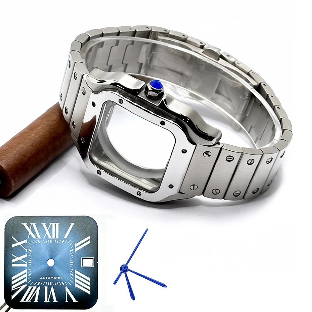 Golden Stainless Steel Waterproof Watch Case and Strap for 38MM Square Men's Watch