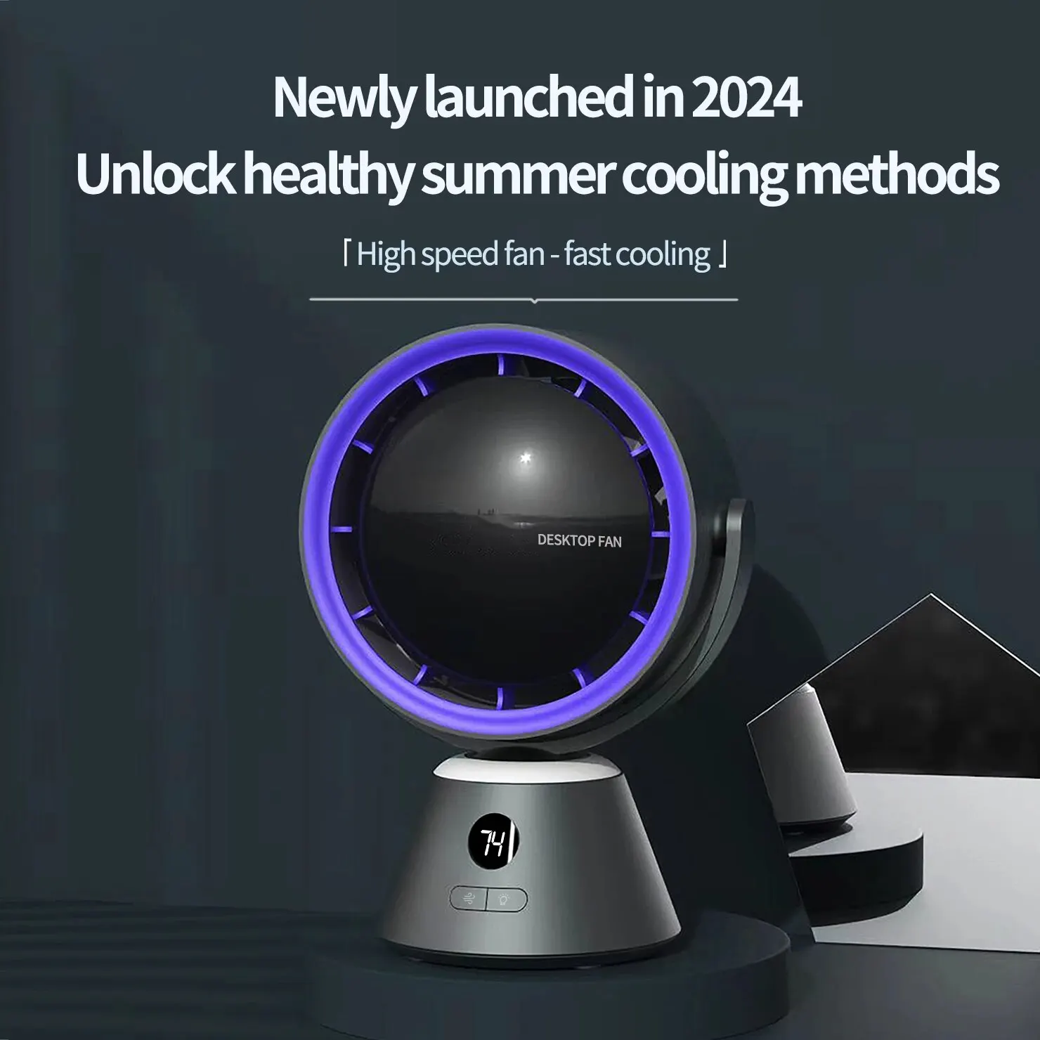 2024 New Desktop Digital Display Electric Fan for Home, Silent Atmosphere, Night Light, Small Fan, Office, High Speed Turbo Fan