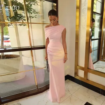 ZHIO Elegant Pink Evening Dress Off Shoulder Pleat Memraid Boho Formal Occasion Clebration Dresses Custom Saudi Arabic 1