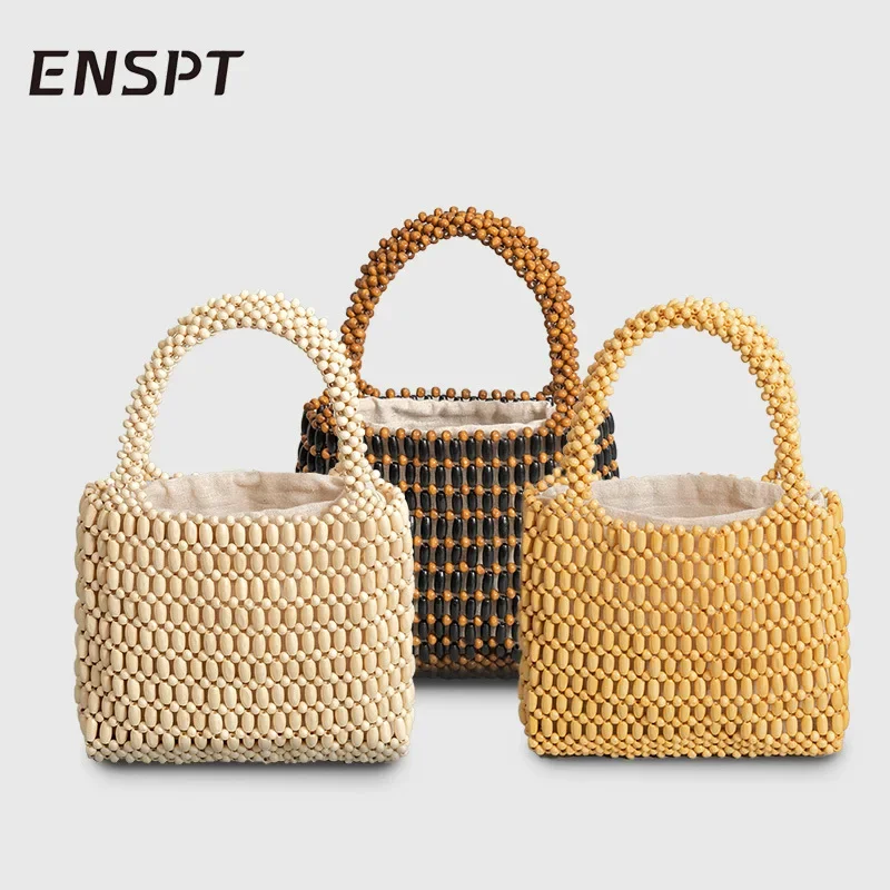 

Vintage Simple Splicing Women's Shoulder Bags Handmade Wooden Bead Woven Bag Summer Fashion Versatile Commuter New In Handbag