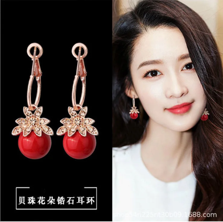 New Classic Elegant Imitation Pearl Dangle Earrings For Women Crystal