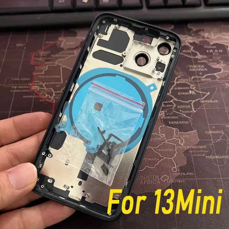 Per Iphone 13 / 13 Mini 13 Mini Custodia Coperchio Porta Batteria Telaio Posteriore + Pulsante Laterale + Vassoio Per Sim Card Con Vetro Posteriore