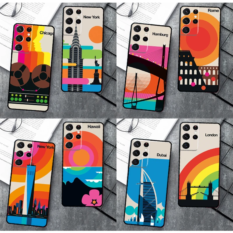 London Roma New York Paesi Art Case Per Samsung Galaxy S23 S20 Fe S21 Ultra S8 S9 S10 Note 10 Plus Note 20 S22 Ultra Cover