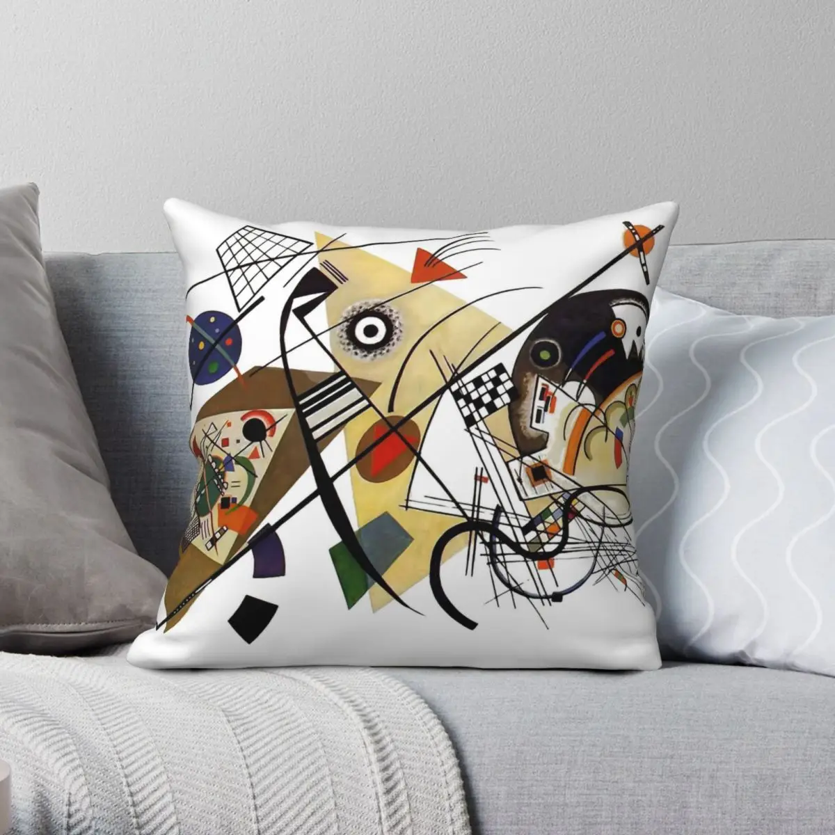 

Квадратная наволочка Kandinsky с поперечной линией, наволочка из полиэстера и льна с бархатным принтом на молнии, декоративная наволочка для комнаты