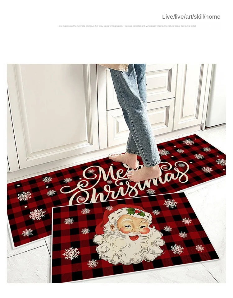 Christmas Kitchen Floor Mat Long Non-Slip Absorbent Floor Mat Household Kitchen Dirt Resistant Mat Door Mat Long Santa Carpet