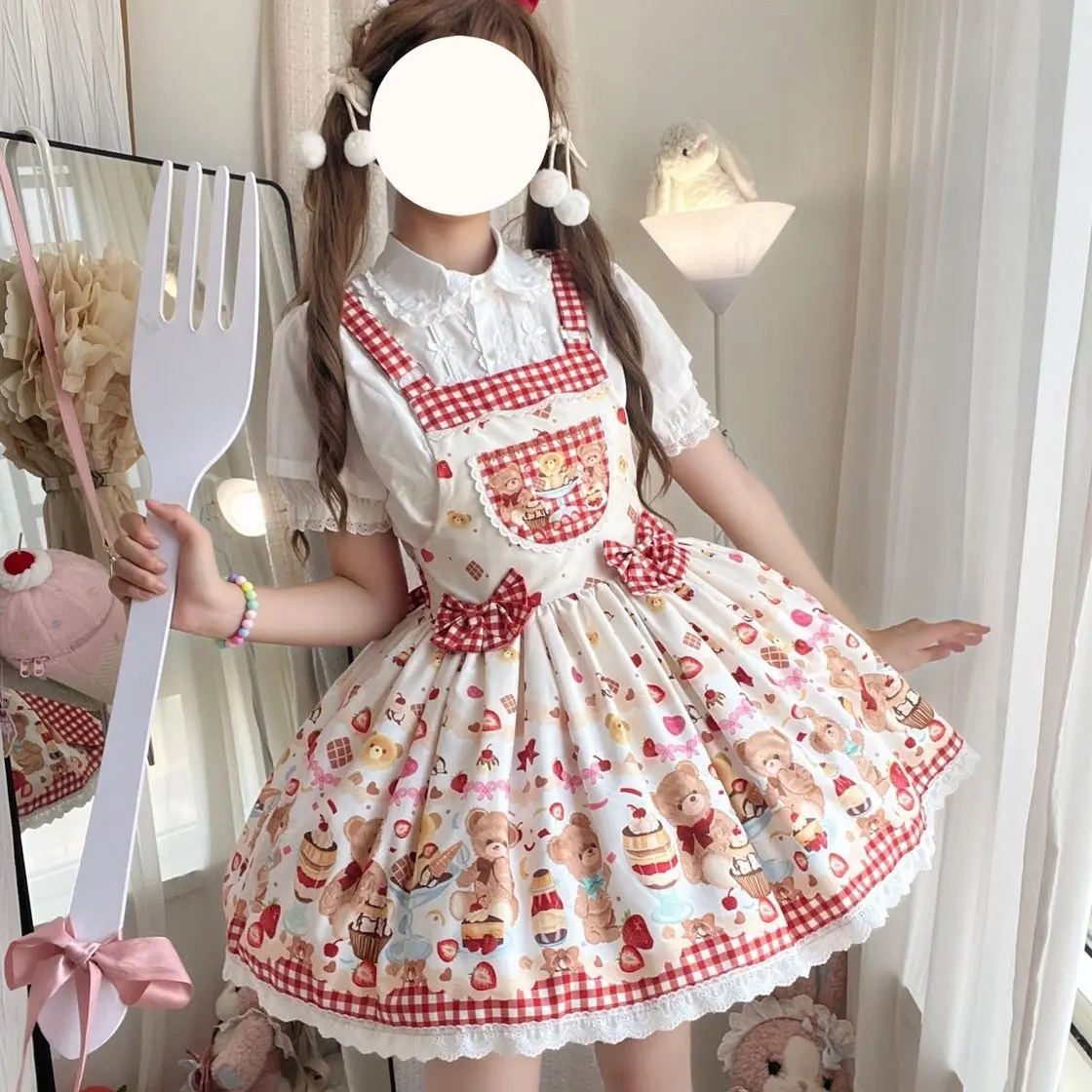 Cute Lolita Suspenders Jsk Dress Japanese Kawaii Daily Sweet Lolita Style Dress Vintage Lace Bow JSK Princess