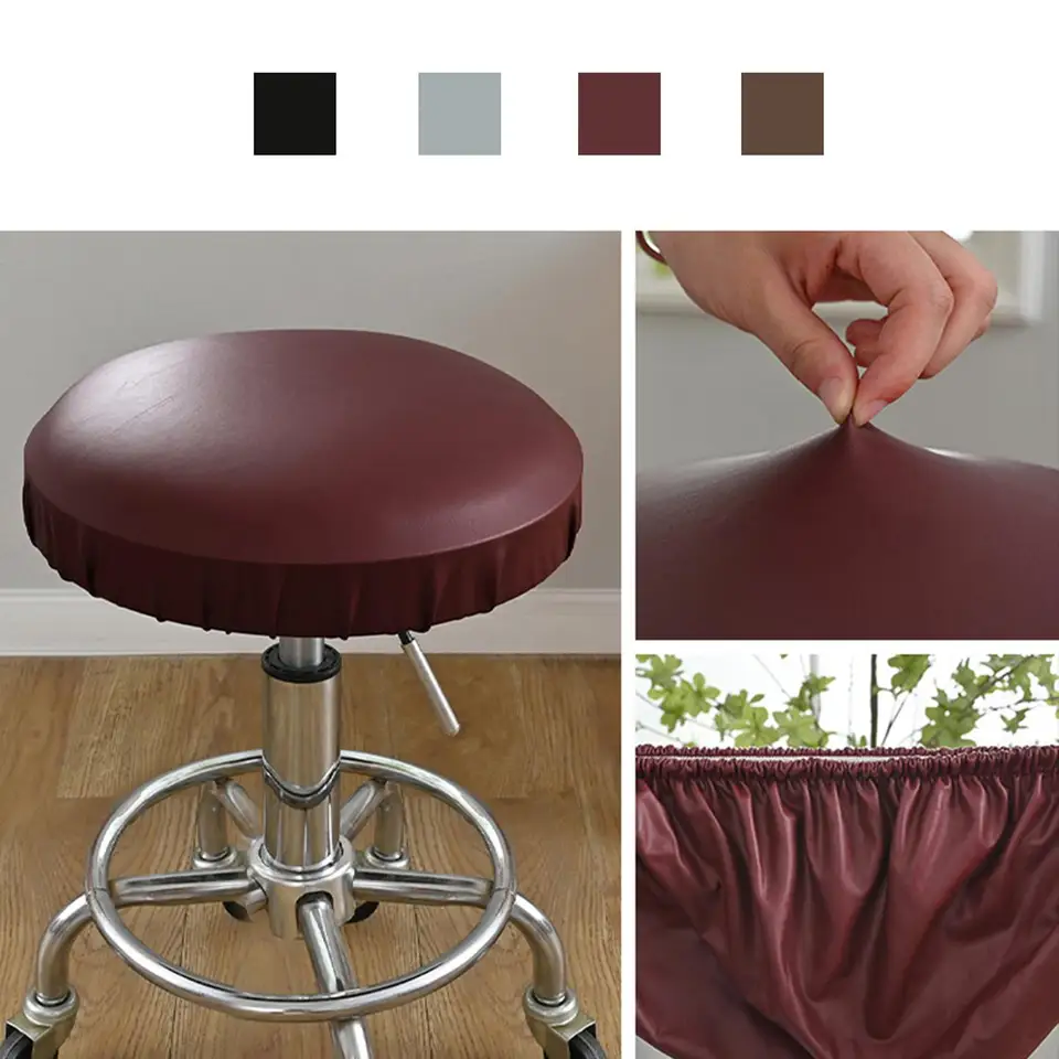 Stool Cover, Waterproof Elastic PU Leather Stool Slipcover, for
