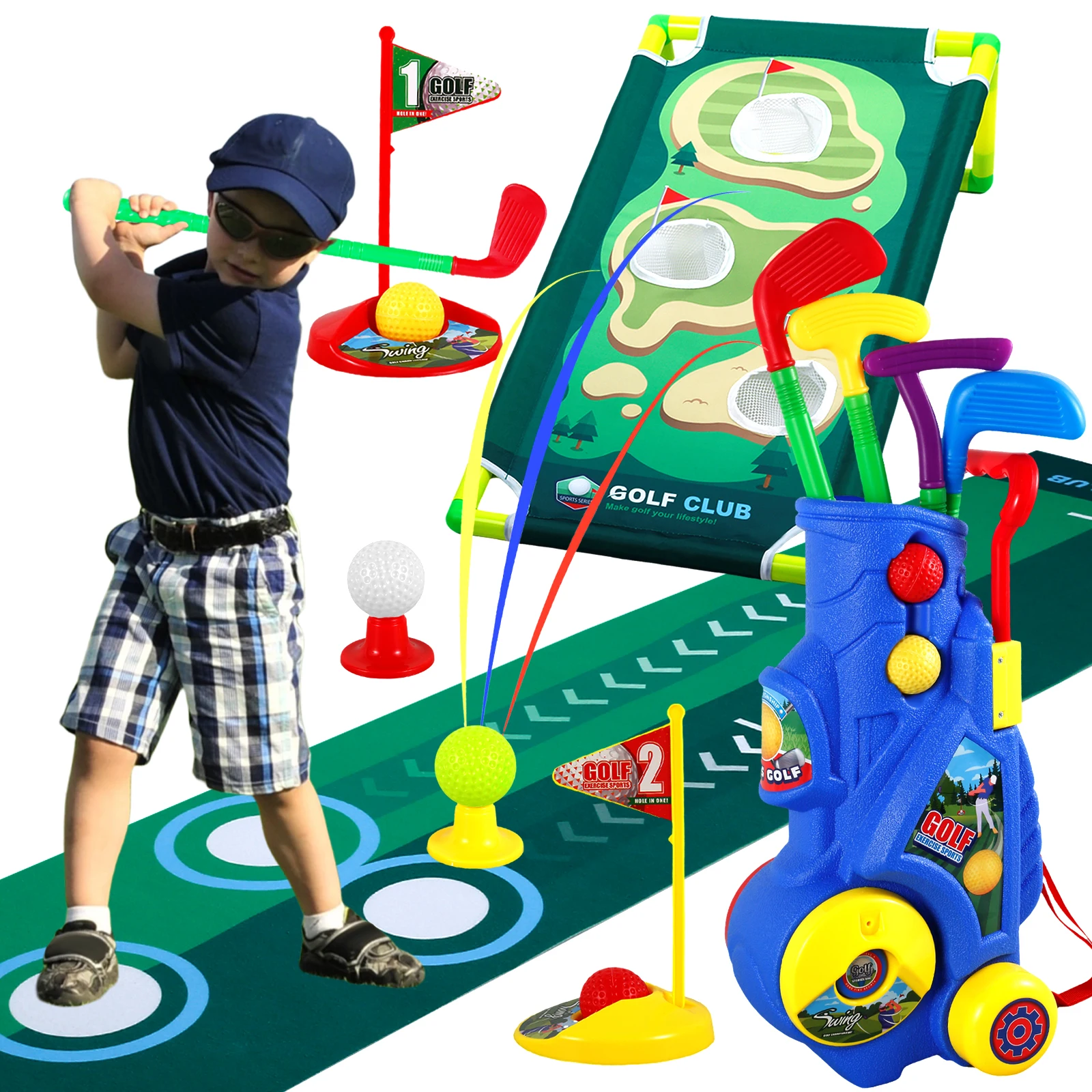 

Kids Golf Club Set Portable Toddler Golf Toy Kit Children Golf Cart with Adjustable Shoulder Strap Retractable Golf Game Play