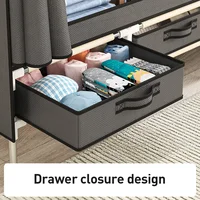 Garde-robe grill simple et durable, armoire de chambre à coucher, assemblage domestique, grande armoire, moderne, gris 2