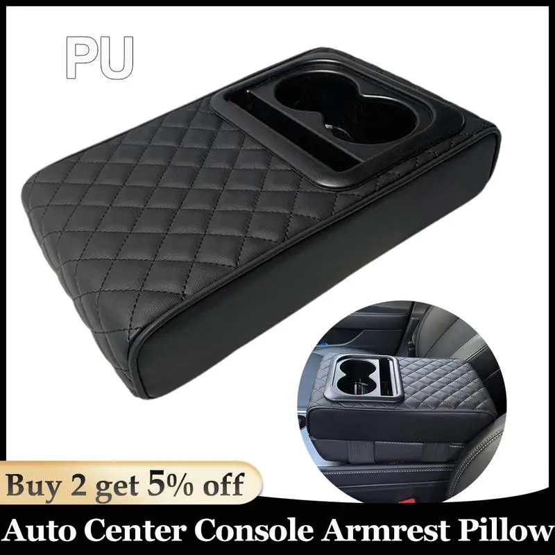 

Car Armrest Cushion Portable Auto Center Console Armrest Pillow Waterproof PU Leather Armrest Pillow Cup Holder For Trucks SUVs