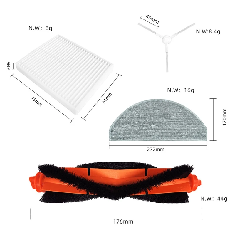 For Xiaomi Robot Vacuum E10 / E12 / B112 Roller Main Side Brush Hepa Filter  Mop Cloths Spare Part Replacement Accessory