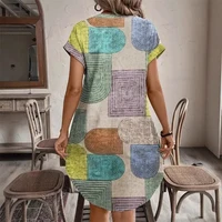 2025 vêtements pour femmes européennes et américaines commerce extérieur Amazon été impression géométrique élégante col en v robe boutonnée 2