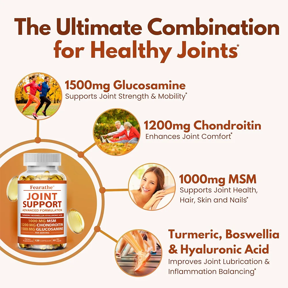 Glucosamine Chondroitin Supplement Joint Support Advanced Formula Capsules-Glucosamine Chondroitin MSM-Bones Back Knees and Hands Joint Support