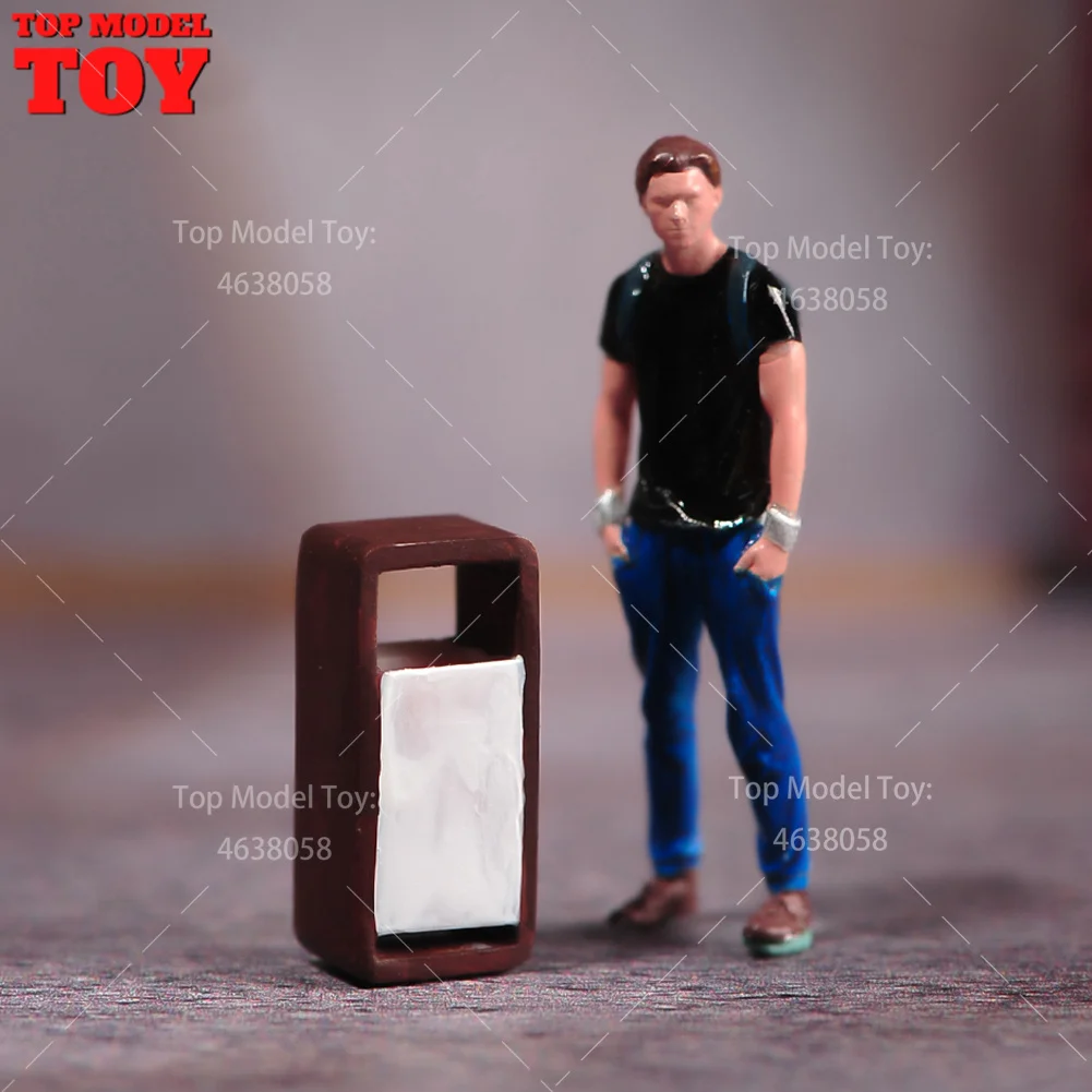 Painted Miniatures 1/64 1/43 1/87 Simple Trash Can Backpack Boy Male Scene Props Figures Model Miniature Car Accessory Toy