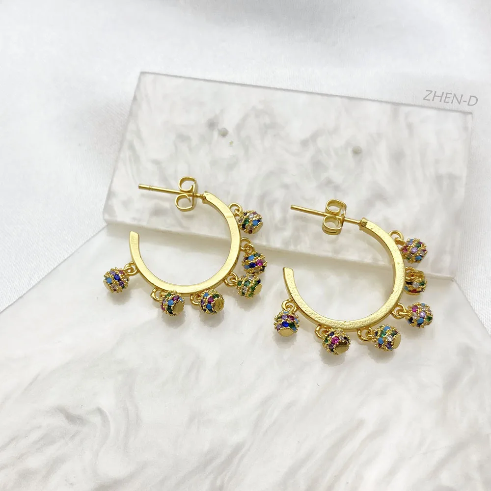 

ZHEN-D Jewelry Multcolor CZ Bells Semicircle Moon Shape Gold Plated Lightweight Earrings Elegant Exquisite Gift for Girl Women