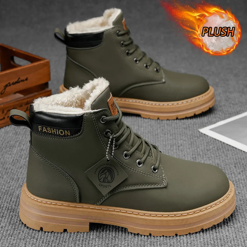 Men Snow Boots Outdoor Ankle Boots 2025 Winter Comfortable Non Slip Casual Shoes Short Boots Fashion Warm Plush Botas Hombre