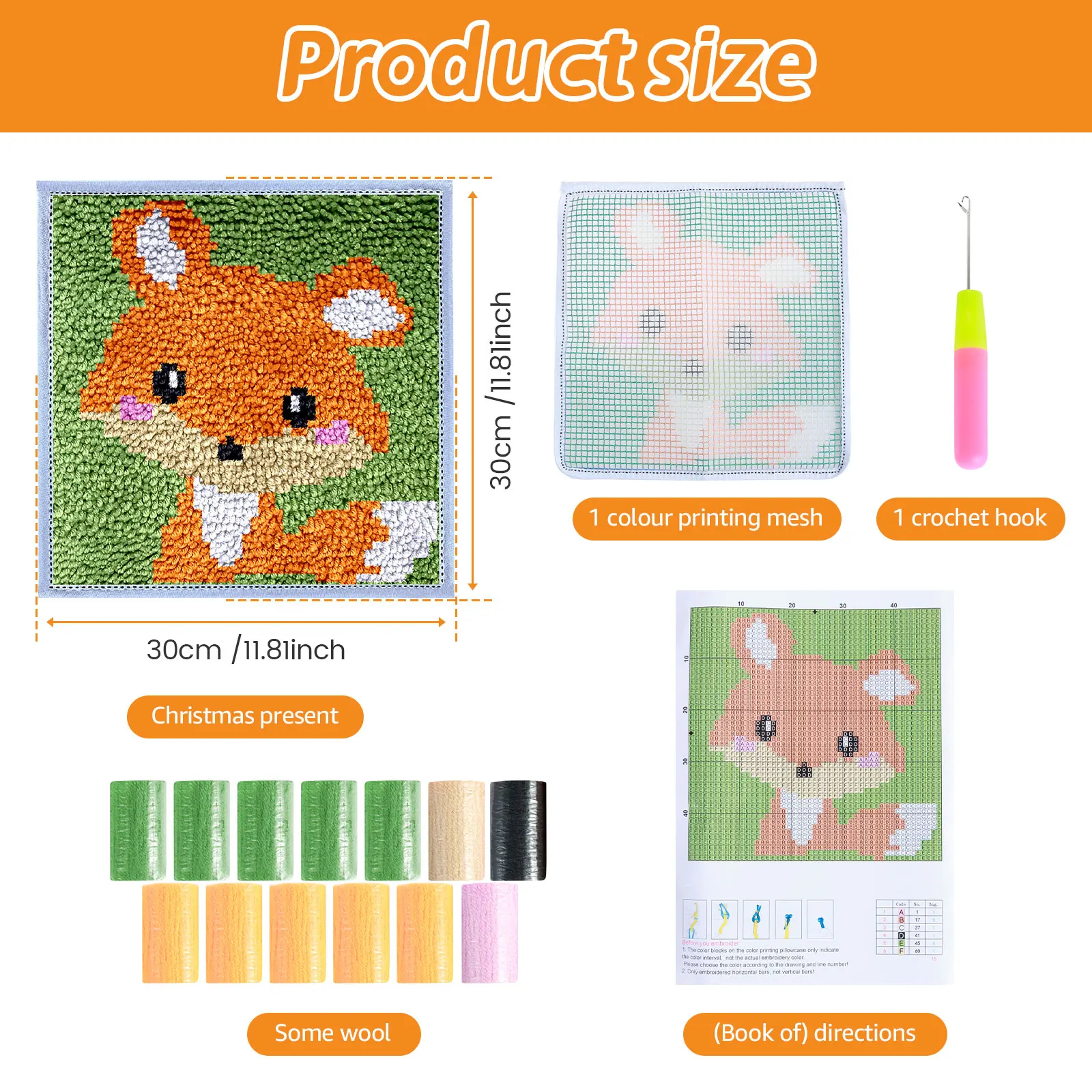 Latch Hook Kits DIY Craft Rug Sewing Set with Pre-Printed Pattern Cute Fox/Panda/Owl Latch Hook Craft Decorative Tapestry DIY