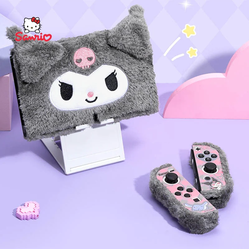 

New Kawaii Sanrio Kuromi Anime Figure Switch Oled Plush Protective Case Split Type Anti-Fall Fashion Animation Peripherals Gift