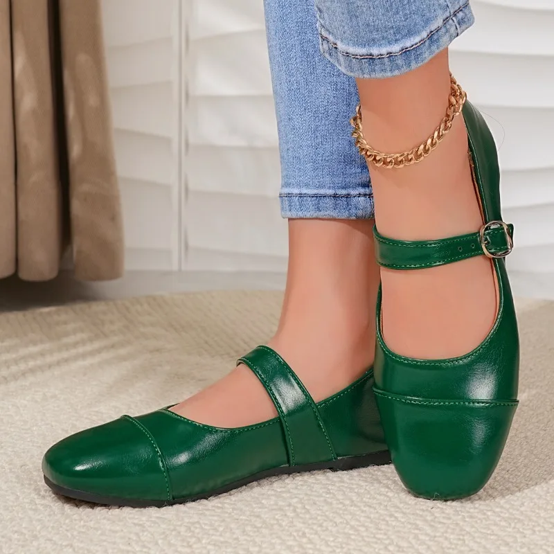 New Spring Fashion Solid Color Women's Mary Jane Shoes 2026 Luxury Round Toe Buckle Loafers Comfortable Office Womens Flat Shoes