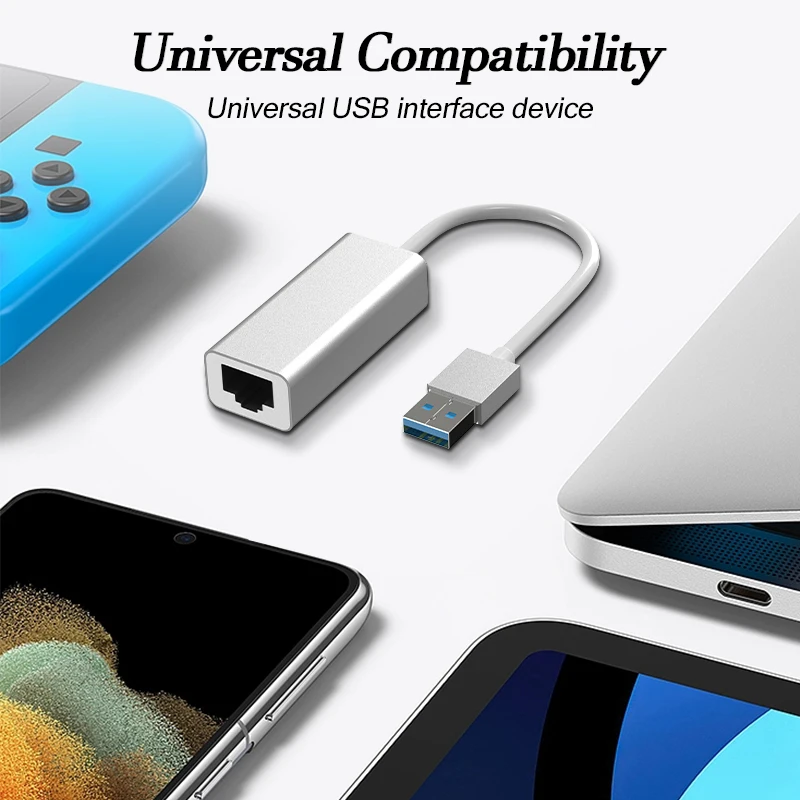 1000Mbps의 USB-A 기가비트 이더넷 어댑터, 알루미늄 케이스, 컴팩트하고 휴대 가능하며 노트북 데스크탑용 내마모성 빠른 냉각 기능