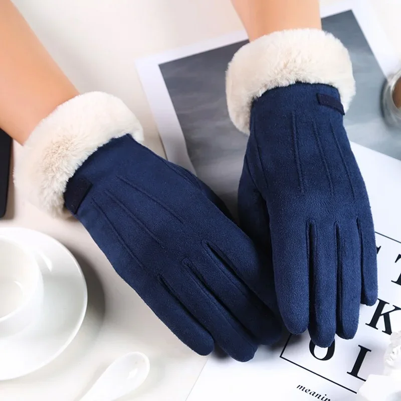 

Women Winter Gloves Warm Screen Women's Fur Gloves Full Finger Mittens Glove Driving Windproof Gants Hiver Femme Guantes