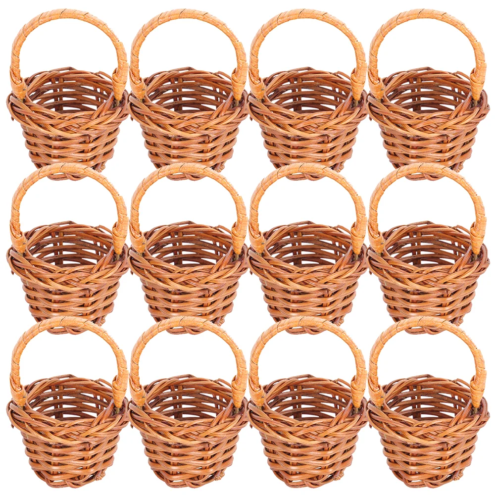 12 Pcs Mini Woven Basket Rattan Handmade Baskets Small Storage Home Decor Flower Baskets Photo Props Weaving Containers 2