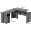 L Shaped Computer Desk with Drawer Lift Top Office Desk with Power Outlets and USB Charging Ports Large Corner Desk Writing 3
