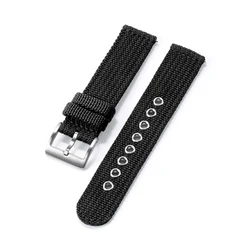 Versatile Nylon Canvas Watch Strap - Soft, Quick Release Sport Wristband - 22mm (Black silver)