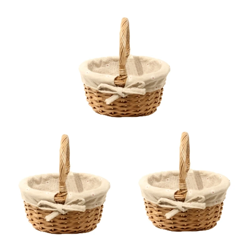 

LUDA 3X Hand-Woven Wicker Basket Simulation Flower Basket Single Handle Small Flower Basket With Hand Gift Basket