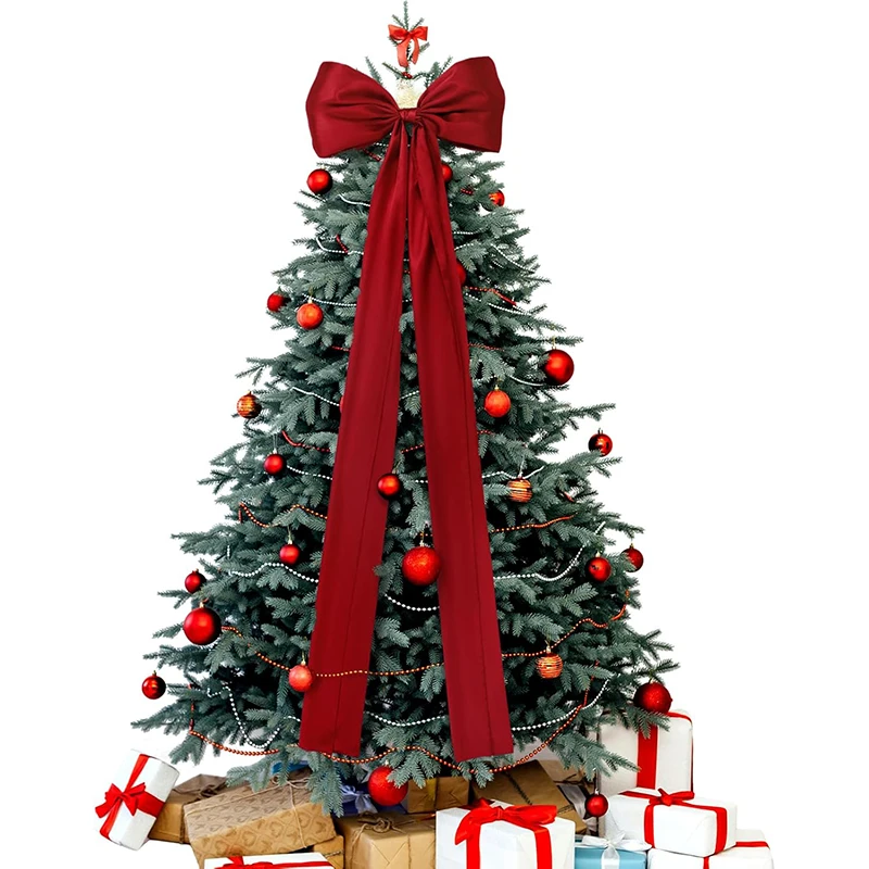 Christmas Tree Topper Bow Long Streamers Ribbon Extra Large Satin Bow Indoor Decoration Holiday Ornament